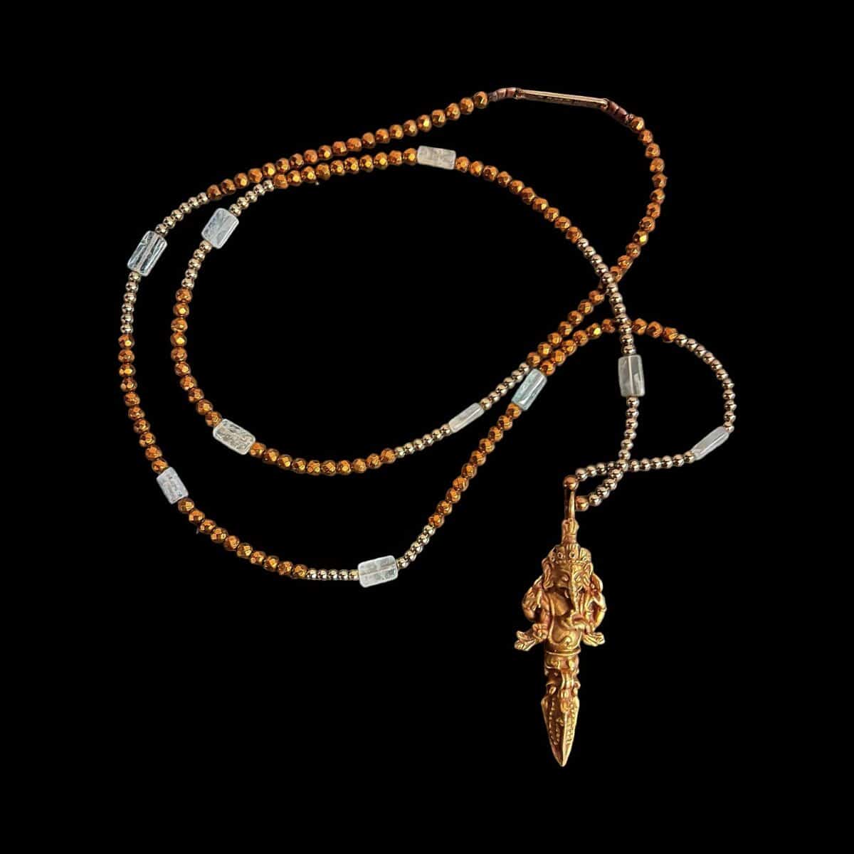 fine necklace TALISMAN Ganesh India aquamarine